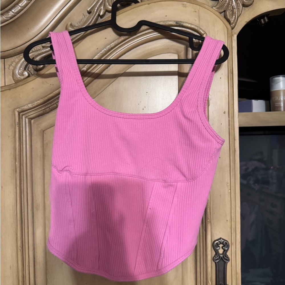 Pink Corset Ribbed Tank Top